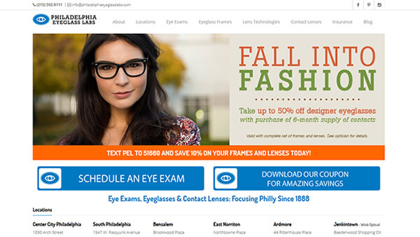Philadelphia Eyeglass Labs website