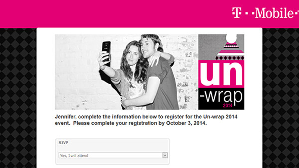 T-Mobile event registration website
